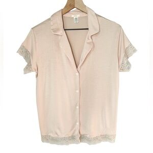 Eberjey 'Malou' Modal Silky Lace Trim Button Up Pajama Top In Blush Pink Sz S